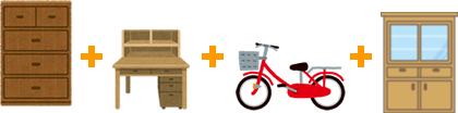 タンス+学習机+自転車+食器棚